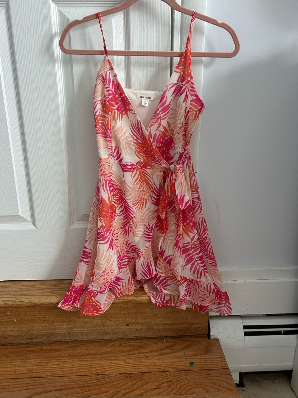 Tropical Pink & Orange Wrap Mini Dress